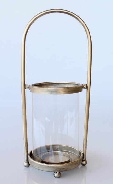 Gold Metal & Glass Lantern With Handle